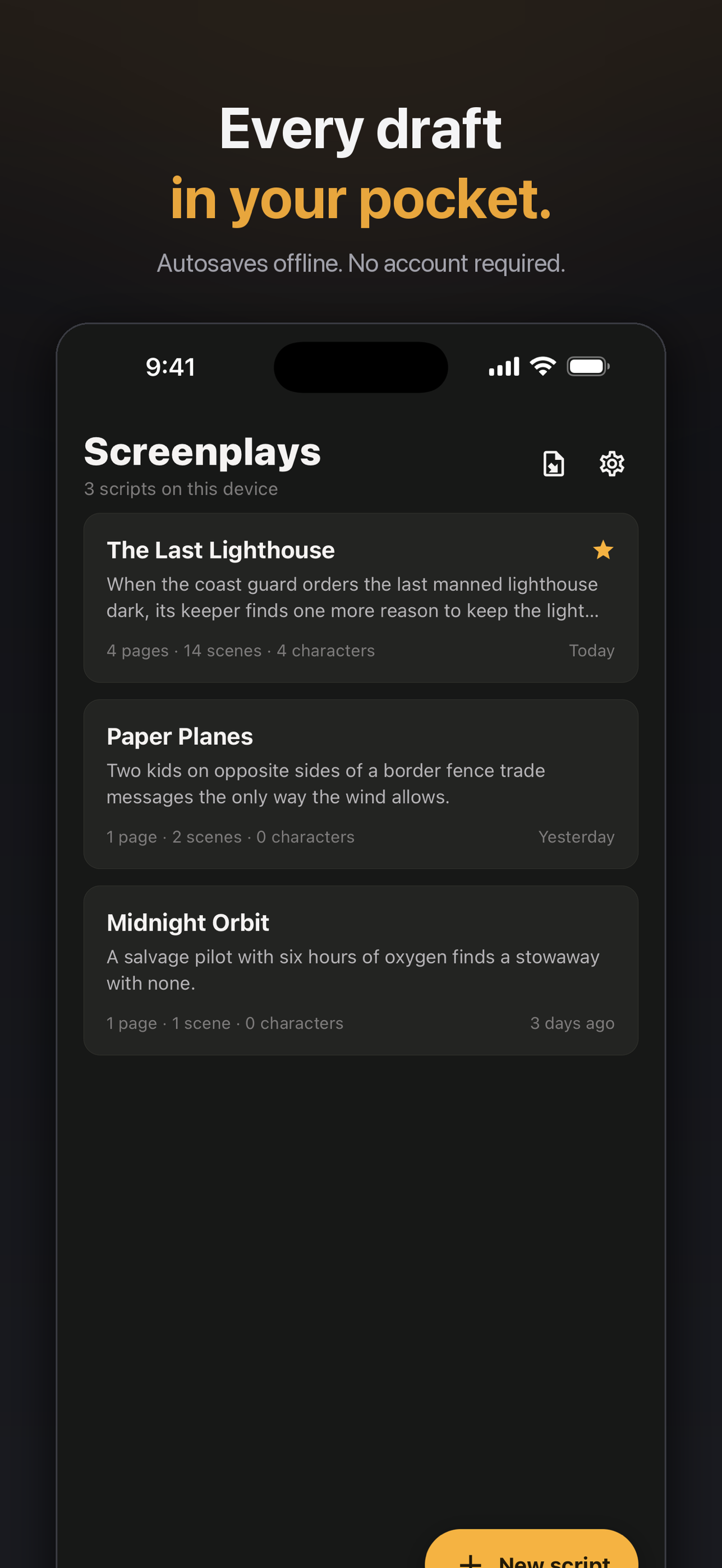 Zen Writer screenplay library on iPad