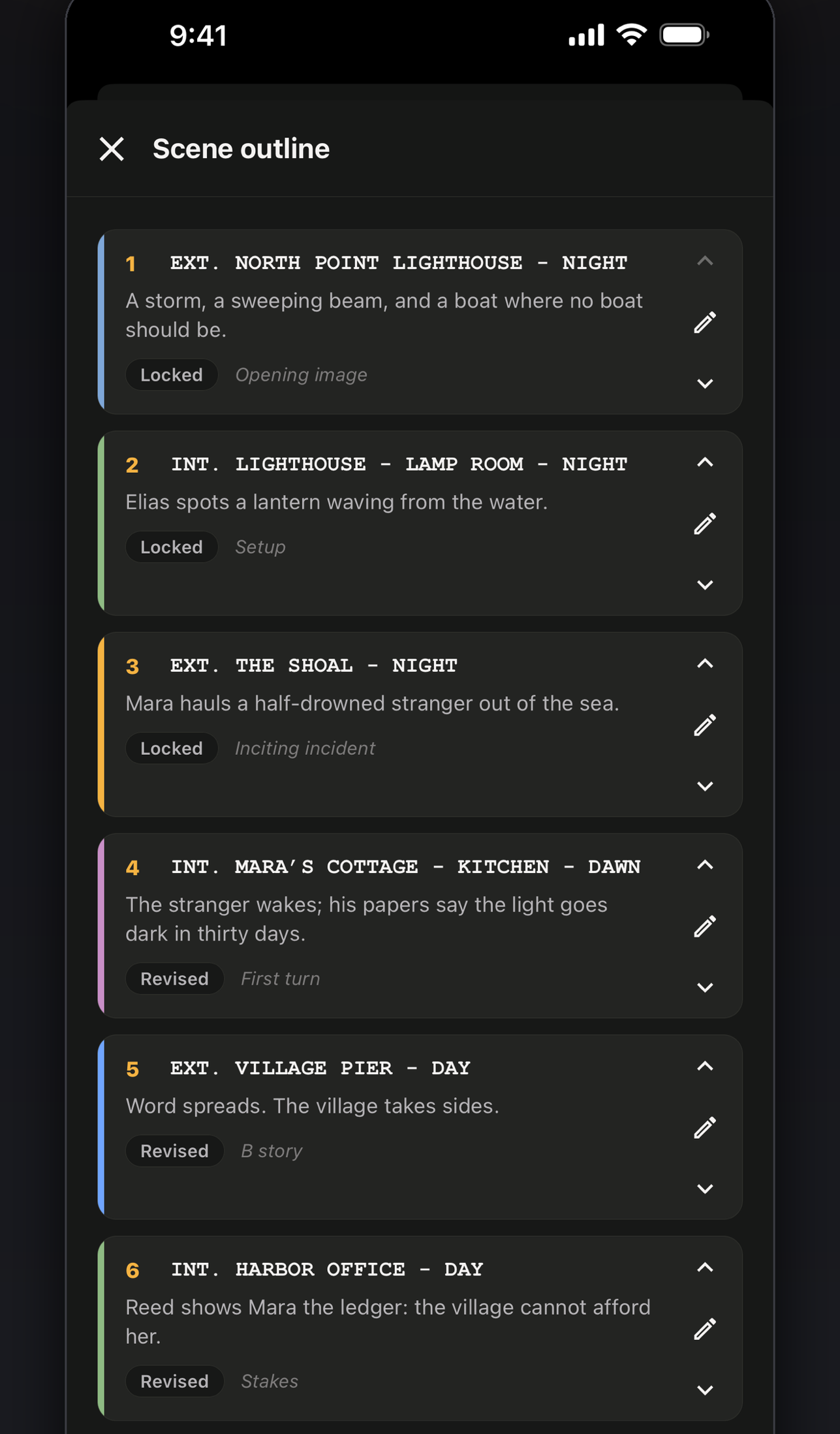 Zen Writer scene navigator